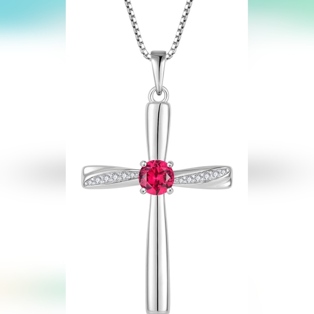 925 Sterling Silver Ruby Cross Necklace